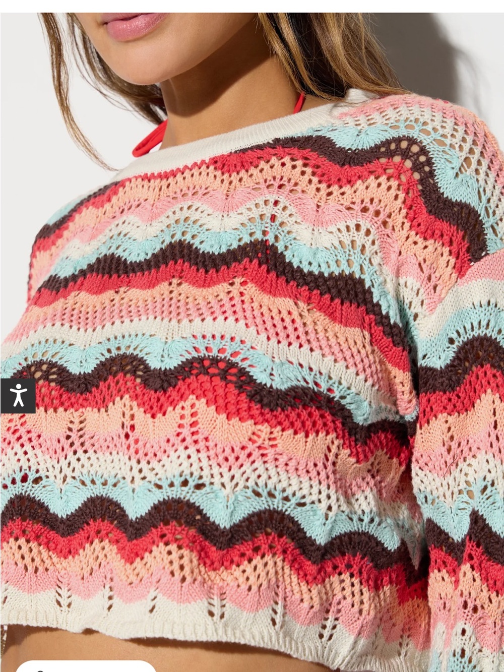 Spiritual Gangster Dune top Wave Knit Crop Sweater - Coral, Mint, Black, Cream